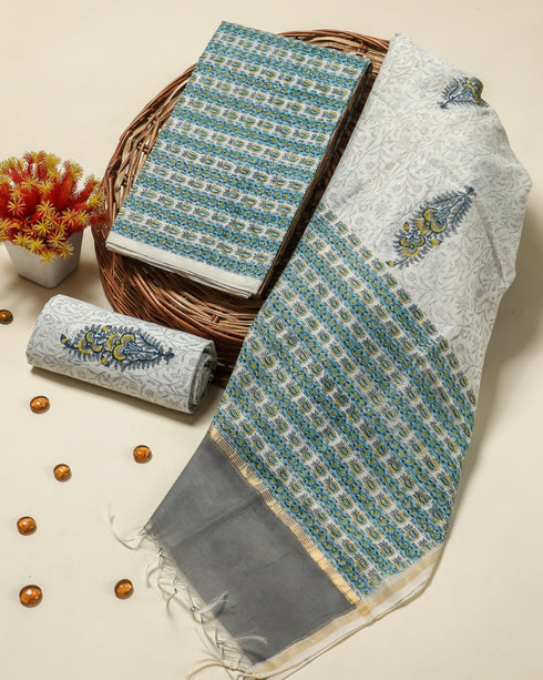 Designer Hand Block Print Chanderi Silk Suit Set (CHA04)